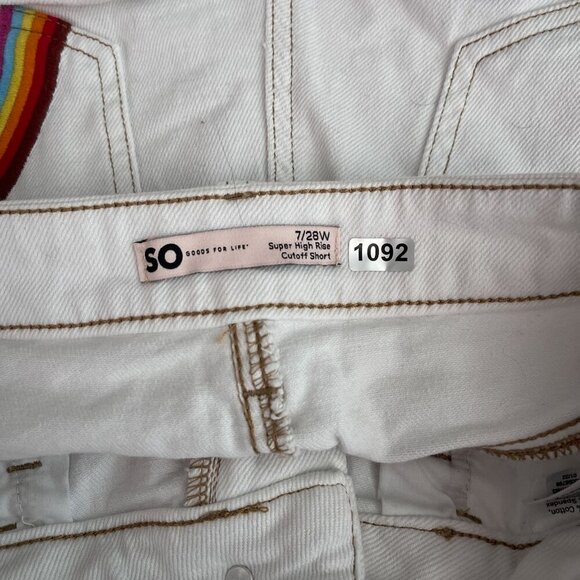 SO Super High-Rise Cut Off Short Distressed Embroider Rainbow Pocket White 7/28W - Picture 9 of 13